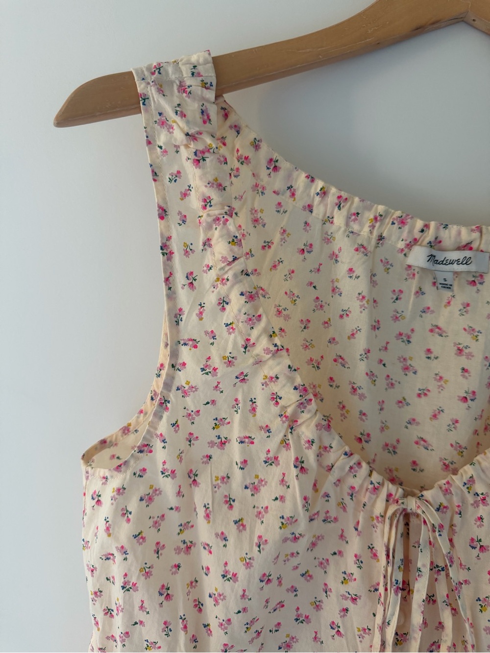 Madewell Cream Tank Top with Pink Floral Print and Tie Front - Picture 2 of 9